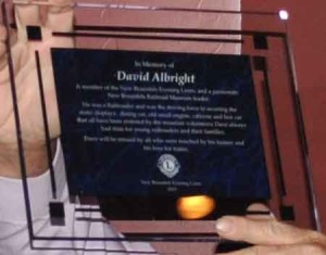 A memorial for past member David Albright will be presented to the New Braunfels Railroad Museum in honor of his dedication and service to that community organization.