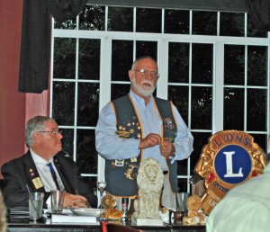 2014-2015 President Larry Kunkel introduces District Governor Mike Smith who presided over the installation of club officers for 2015-2016.