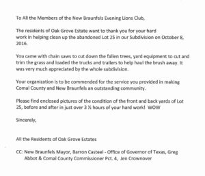 Thank you letter from the neighborhood residents